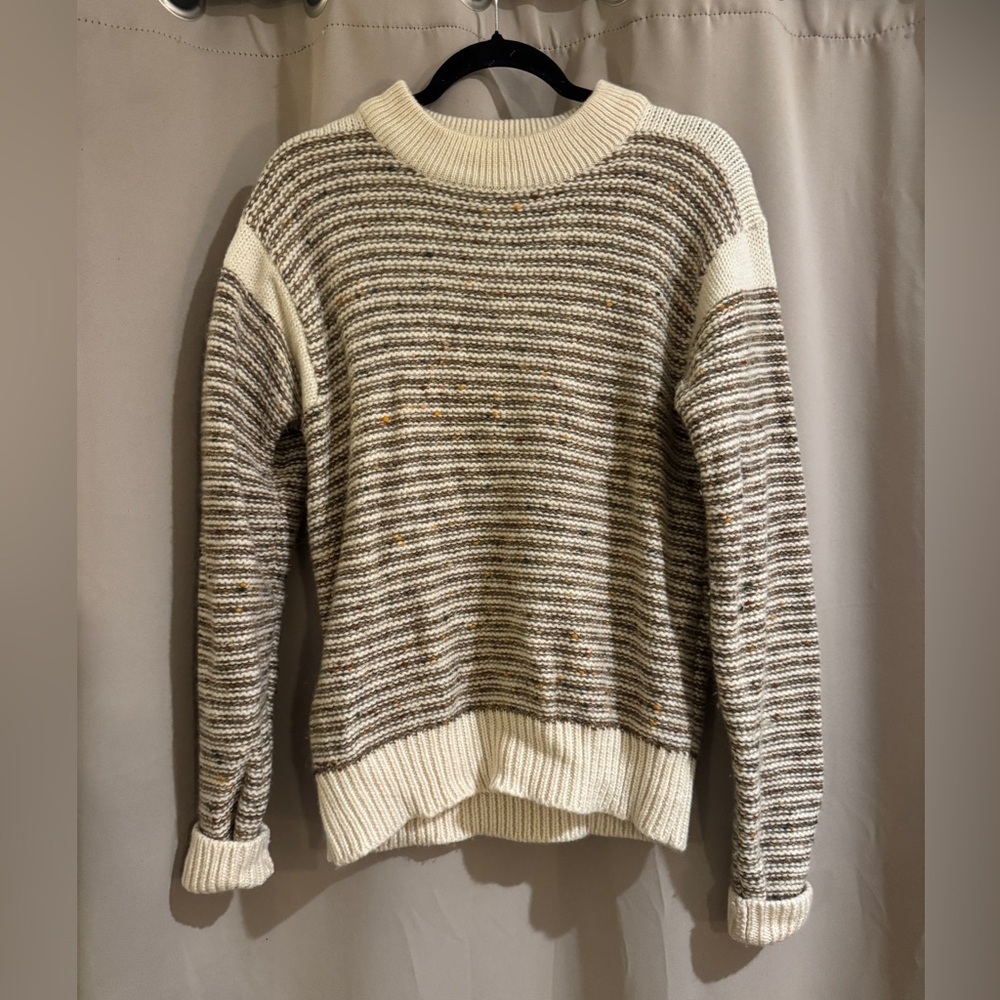 Damon Cream and Brown Wool Striped Women's Sweater